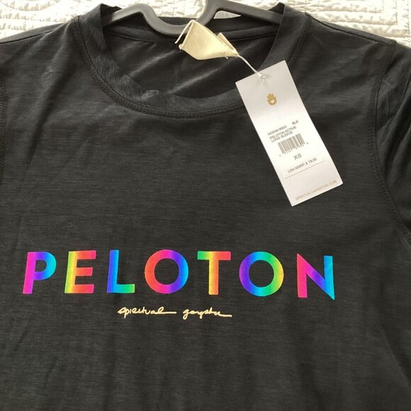 NWT Peloton x Spiritual Gangster Long Sleeve Black top with rainbow size XS - Picture 10 of 10